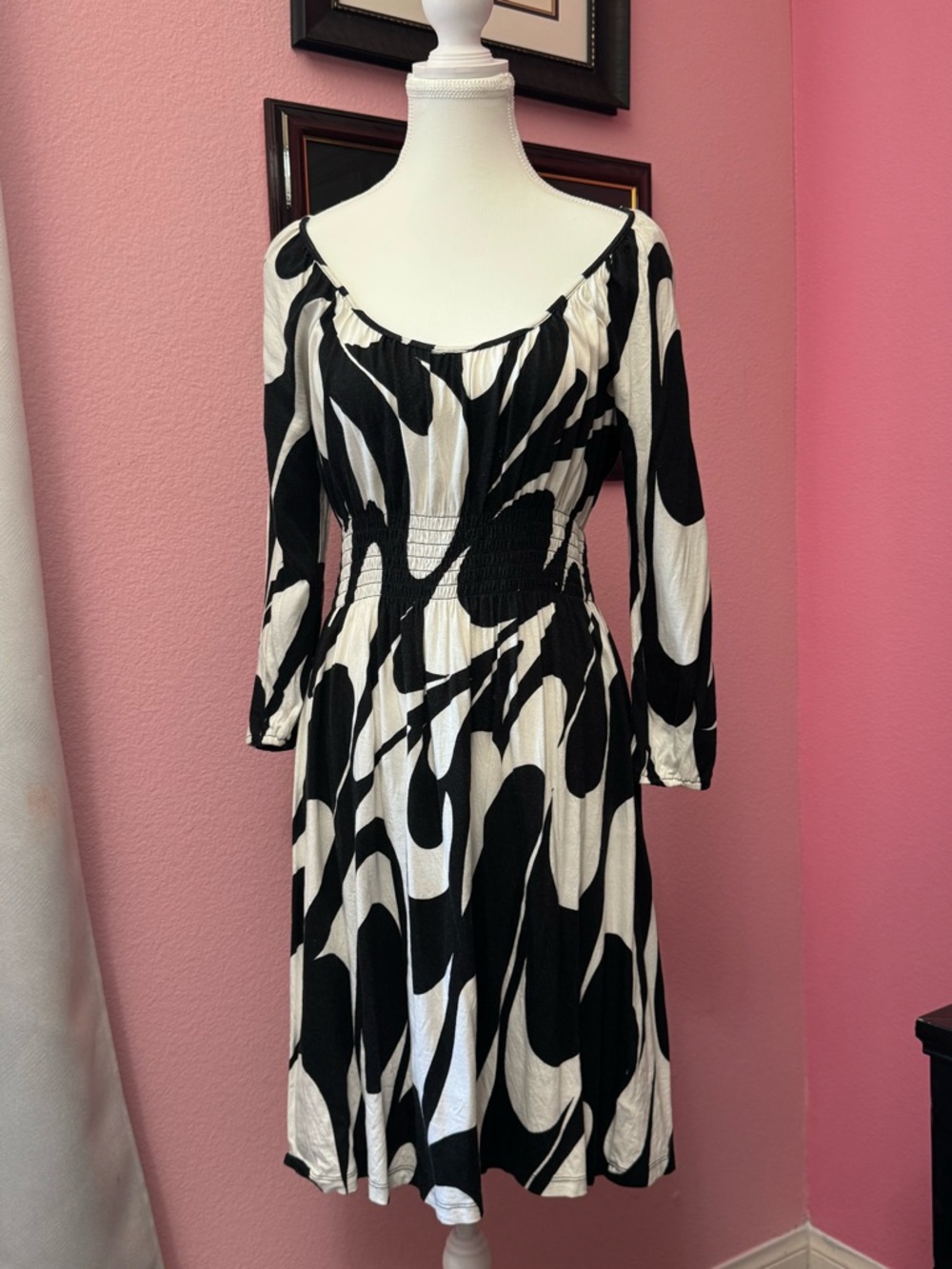 Michael Kors Black and White Abstract Maxi Dress